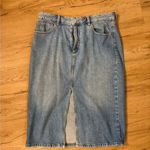 Dynamite Light Blue Denim Midi Skirt with Front Slit